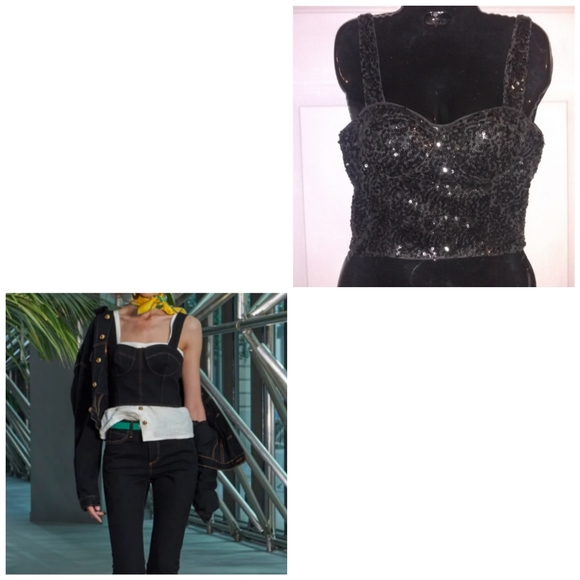 Sequin Crop Top Party Celebration Evening Cruise Black Medium - Picture 2 of 6
